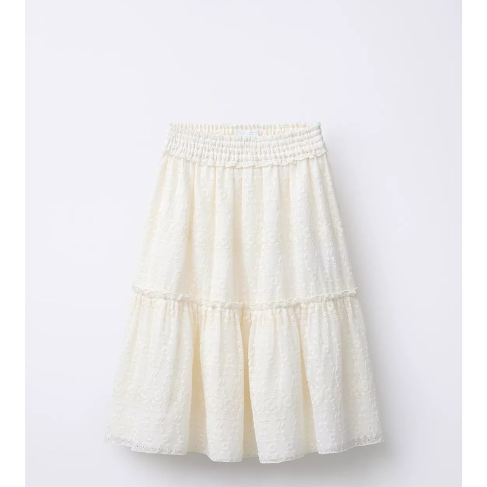 Zara Cream Embroidered Midi Skirt